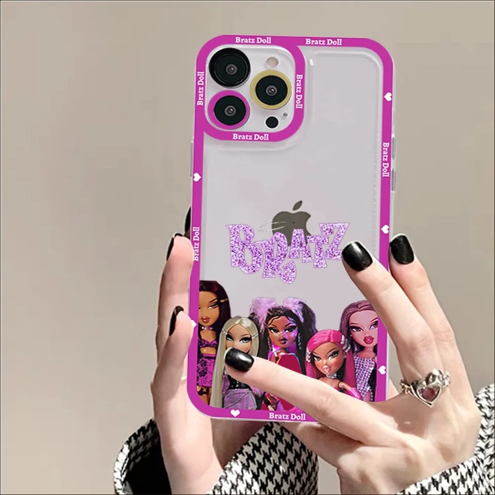 Simpatica custodia per telefono con bambola Bratz per iPhone 13 14 Pro Max XS XR 12 11 Pro 13 Mini Cover posteriore morbida e trasparente