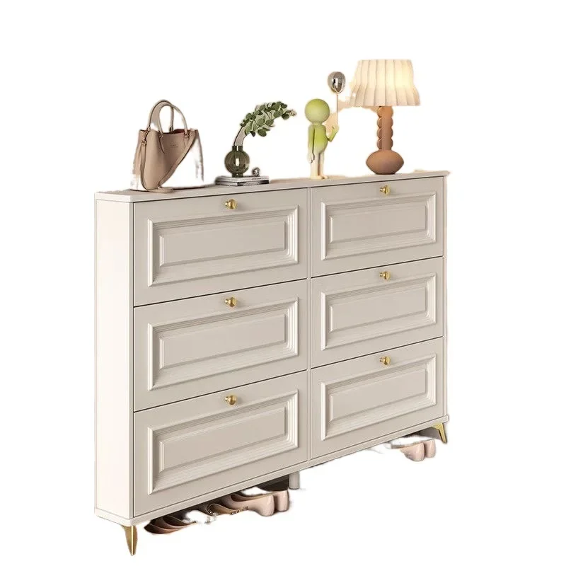 

Cream wind ultra-thin tipping bucket shoe cabinet, household door, large-capacity simple storage