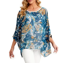 BHflutter 4XL 5XL 6XL Plus Size Blouse Shirt Women New Striped Print Summer Tops Tees Batwing Sleeve Casual Chiffon Blouses 2022