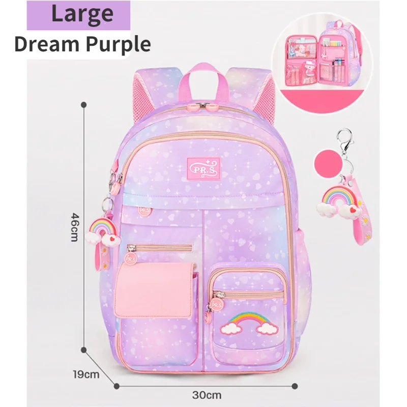 Primary Girl Sweet Princess Large Capacity Backpacks 2022 New Children Waterproof Dream Color Fashion Schoolbags with Pendant