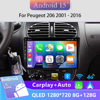Android 15 Car Multimedia Player for Peugeot 206 206CC 206SW 2001-2016 GPS Navigation 4G Wireless Carplay Video Support Rear Cam