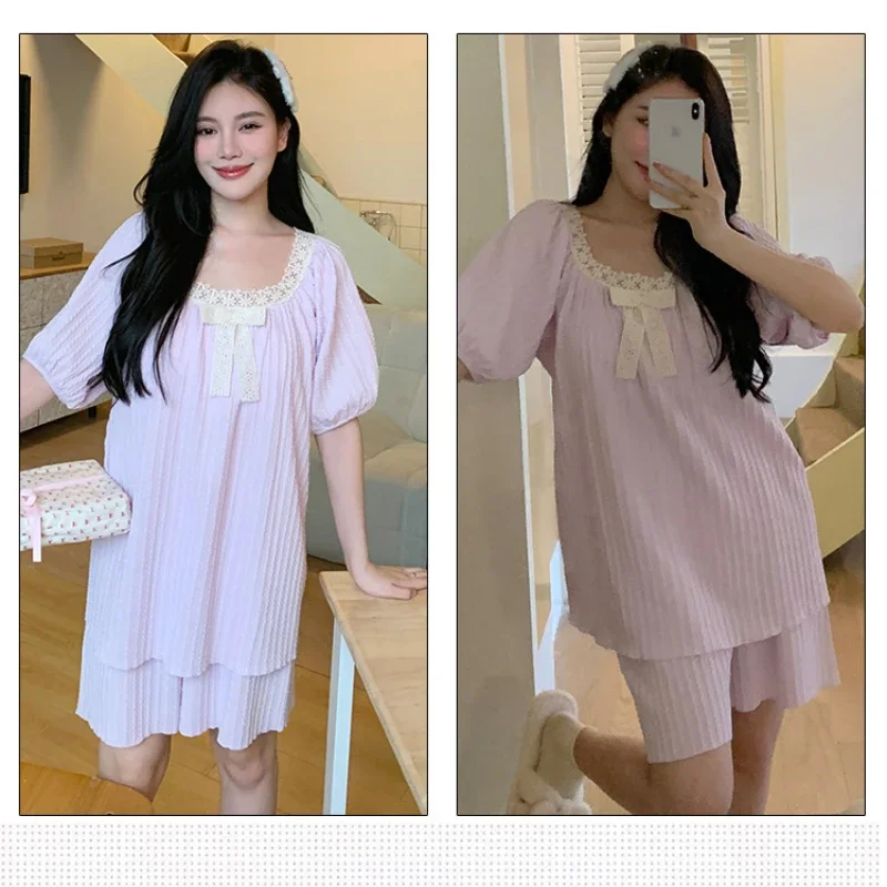 Plus Size Women's Summer Cotton Short Sleeve Loose-fit Pajama Set Chest Pad Soft Comfortable Sleepwear Suitable for Home Wear