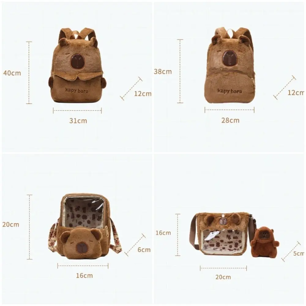 Sac à dos en peluche Capybara pour étudiants, sac à beurre en peluche, grande capacité, sac d'école de dessin animé initié