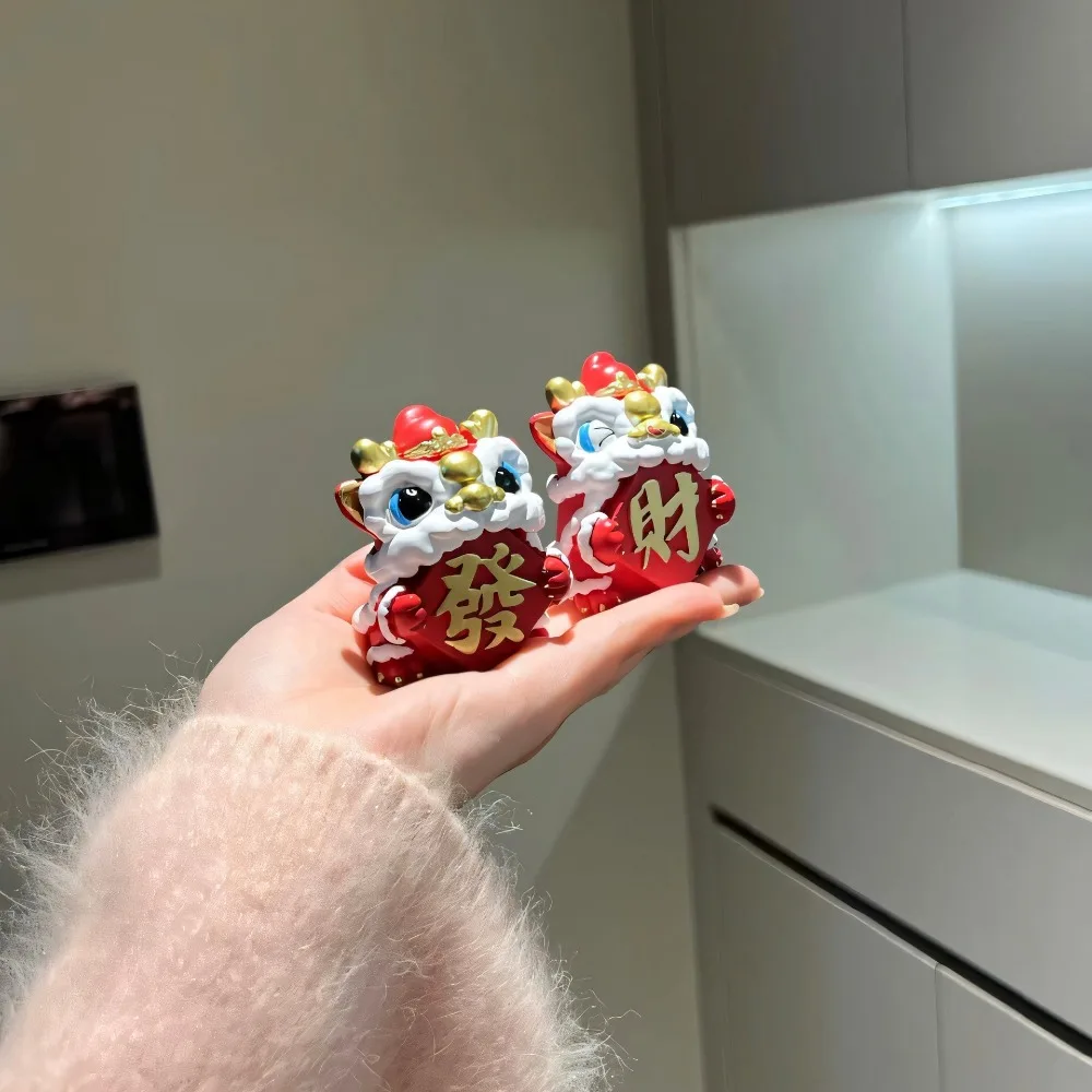 Dragon Dance Cute Mini Ornament Creative Desktop Workstation Q Version Lion Dance Handmade Doll Home Decoration