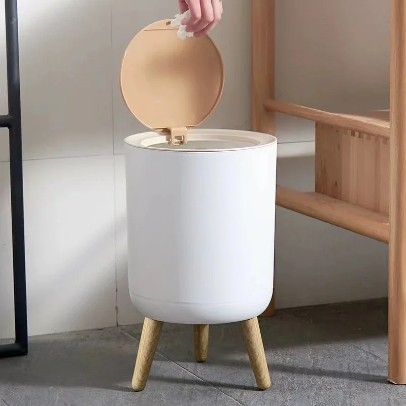 Creative home with lid press living room toilet toilet Kitchen Nordic style ins tall imitation wood grain trash can