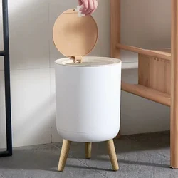 Creative home with lid press living room toilet toilet Kitchen Nordic style ins tall imitation wood grain trash can