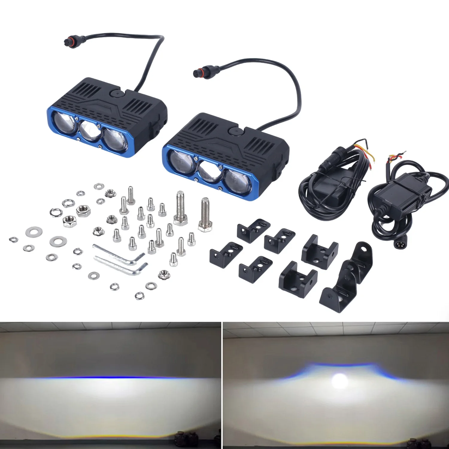 3Lens Spotlight Projector 6000K LED Grille Work Light for Car Motorcycle Auxiliary Light Fog Lamp High Power Laser Direct Grid