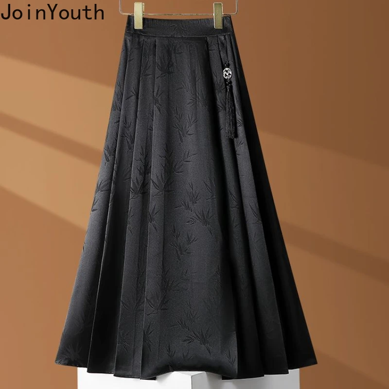 Vintage Skirt for Women Chinese Style High Waist A-line Jupe Loose Print Summer Saia 2024 Faldas Mujer De Moda Pleated Skirts