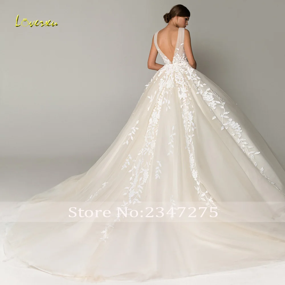 Loverxu Ball Gown Wedding Dresses V- Neck Sleeveless Court Train Vestido De Novia Gorgeous Appliques Custom Made Bridal Gown