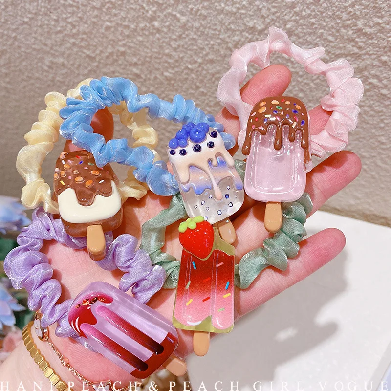 

Creative Chocolate Jam Popsicle Sweet Hair Tie Cartoon Pleated Fruit Ice Cream Hair Ties Cute Summer Hhair Accessories for Women