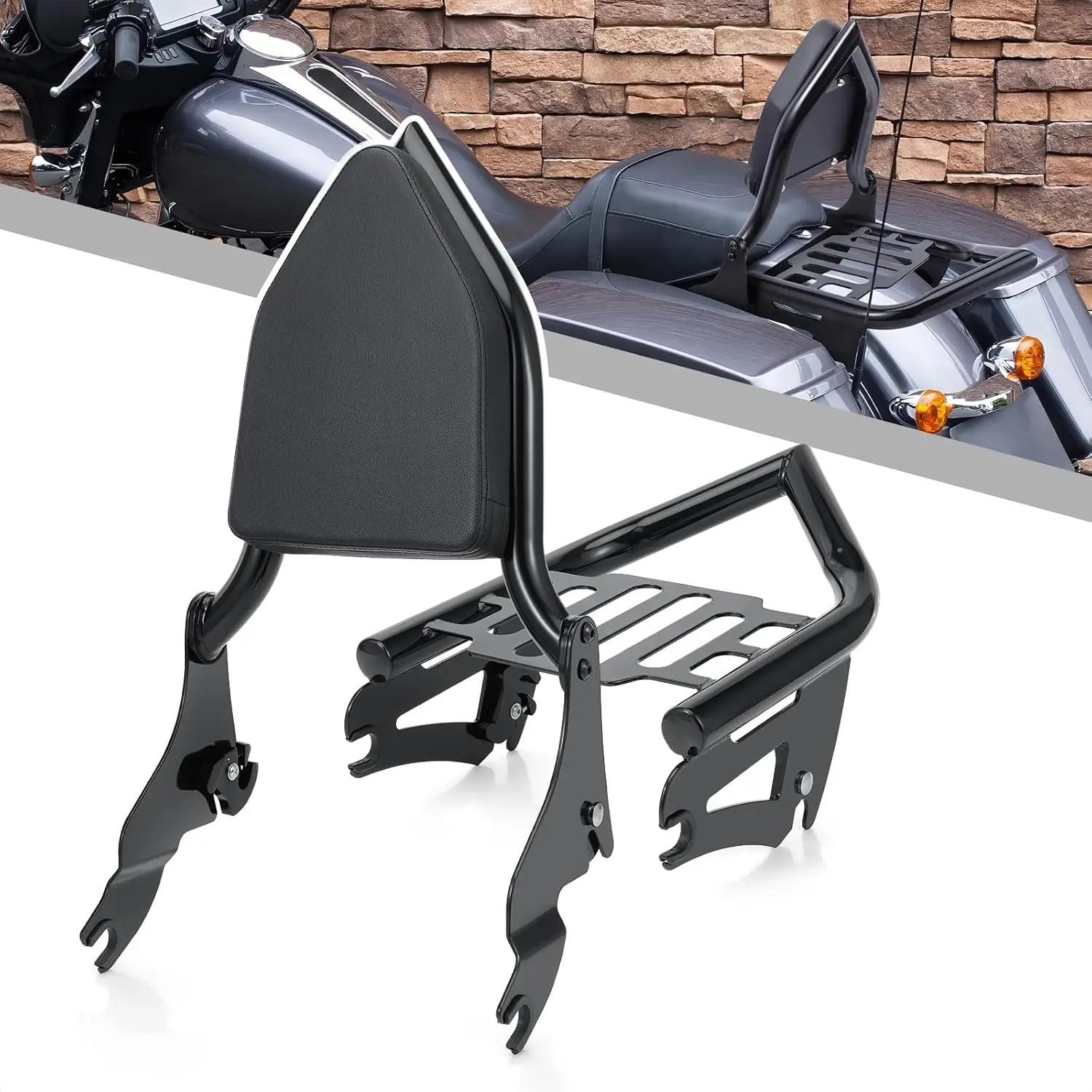 Detachable Sissy Bar Backrest & Luggage Rack Kit for Harley Touring Street Glide Road King 2009-2026