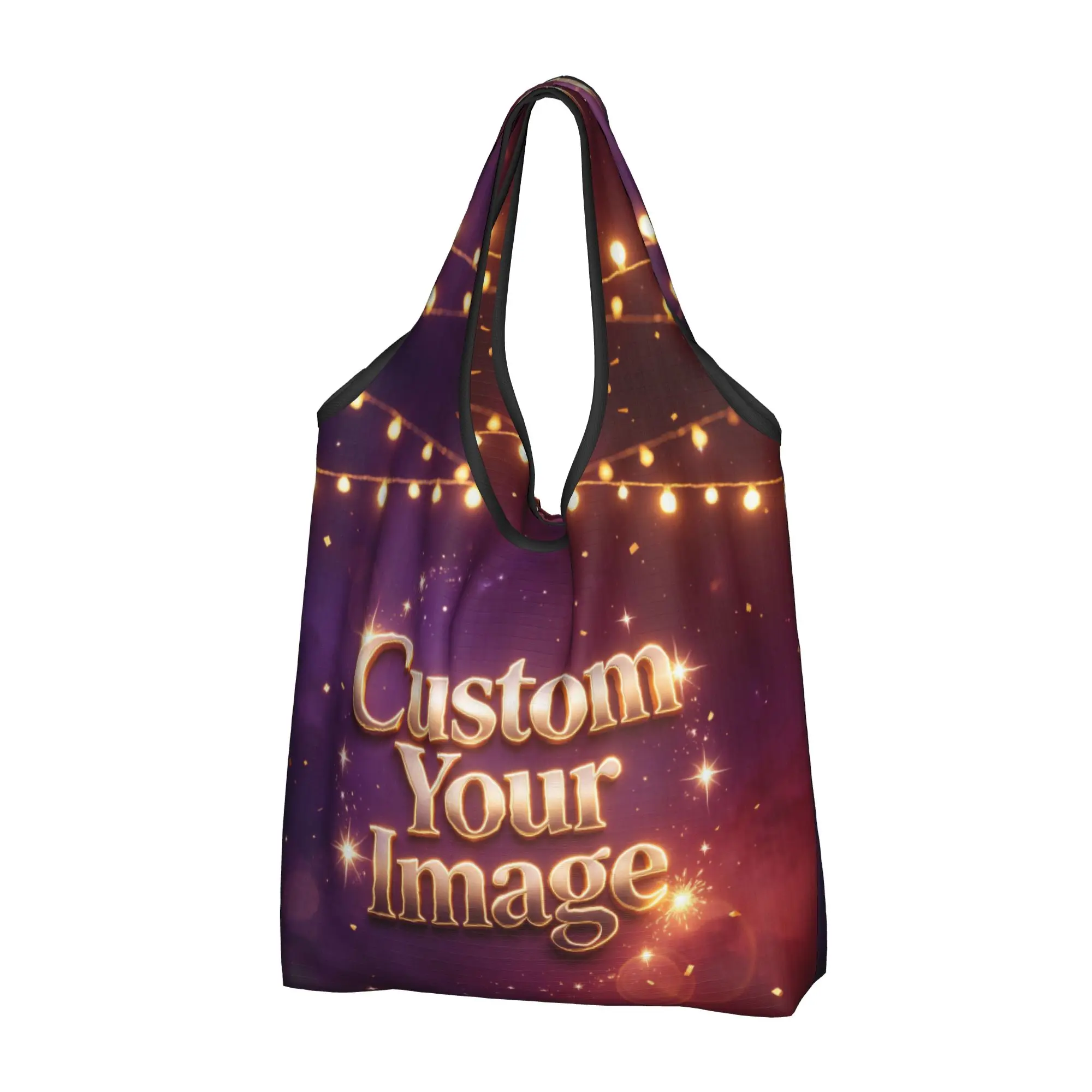 Custom Your Image Logo Text Groceries Shopping Bags Funny Shopper Shoulder Tote Bag Big Capacity Portable  Handbag