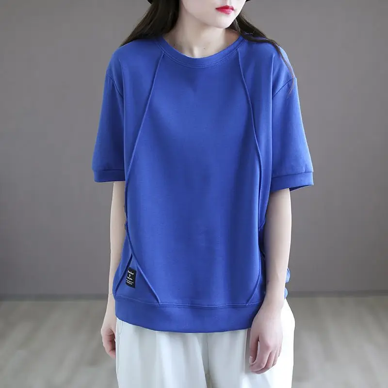 Trend Loose Plus Size Tops Tees Summer New O-neck Short Sleeve Solid Color Simplicity T Shirts Casual Fashion Women Clothing