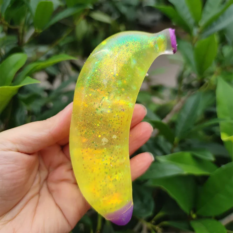 Kids Anti-stress Soft TPR Slow Rebound Sequins Maltose Pinch Toy Stress Relief Elastic Squeezing Colored Banana Decompression