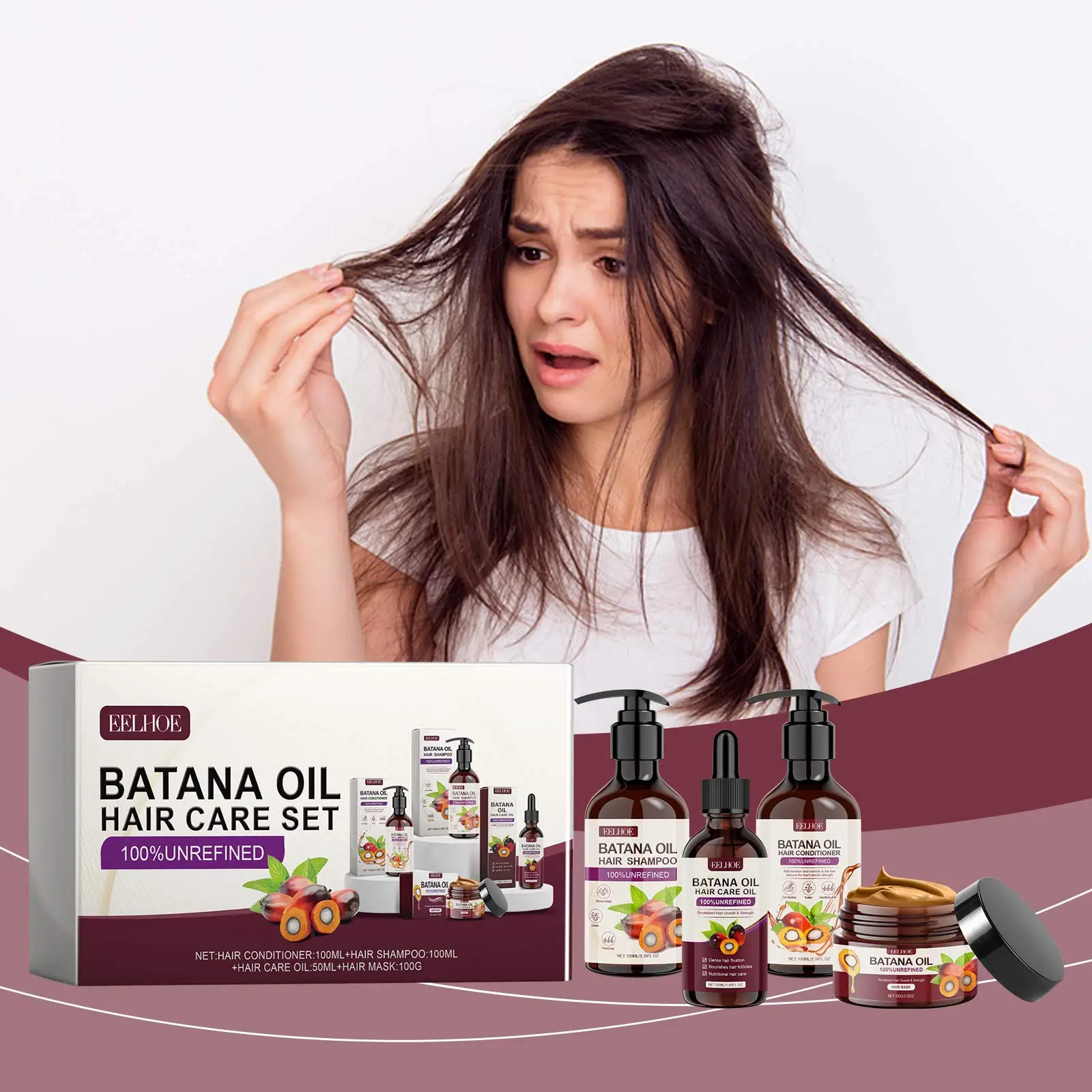 

Набор для ухода за волосами с маслом батаны - восстанавливает волосы, контролирует пушистость, питает волосы, разглаживает волосы, уход за волосами