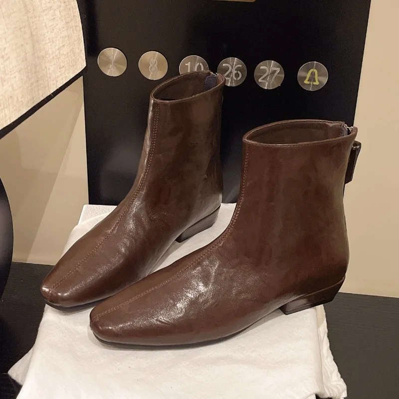 

Новинка 2023 года, осенние женские ботинки, женские ботинки на низком каблуке с квадратным носком, женская обувь из спилка, зимние ботильоны в стиле ретро, женская обувь