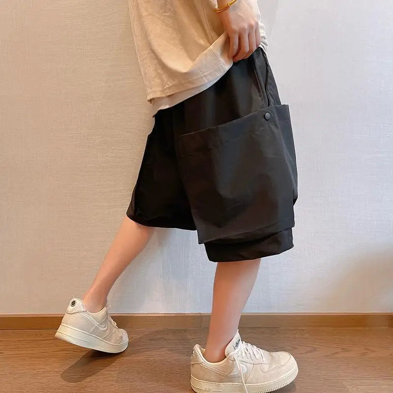 Men Trendy Casual Streetwear Hip Hop Big Pocket Design Cargo Short Pants Y2K 2024 Summer Youth Solid Oversize Baggy Beach Shorts - Image 4