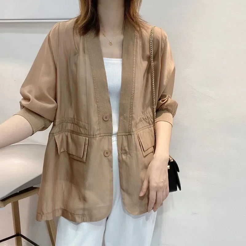 Women Thin Sun Protection Clothes 2023 Summer New Fashion Korean Breathable Seven-Point Sleeve Coat Female Office Jacket H2783