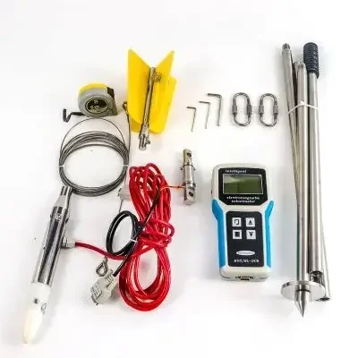 Flow Speed Meter Water Flow Velocity Meter Flow Rate Meter with Speed Range 0.01-5.00 m/s LCD Display Stylus Positioning