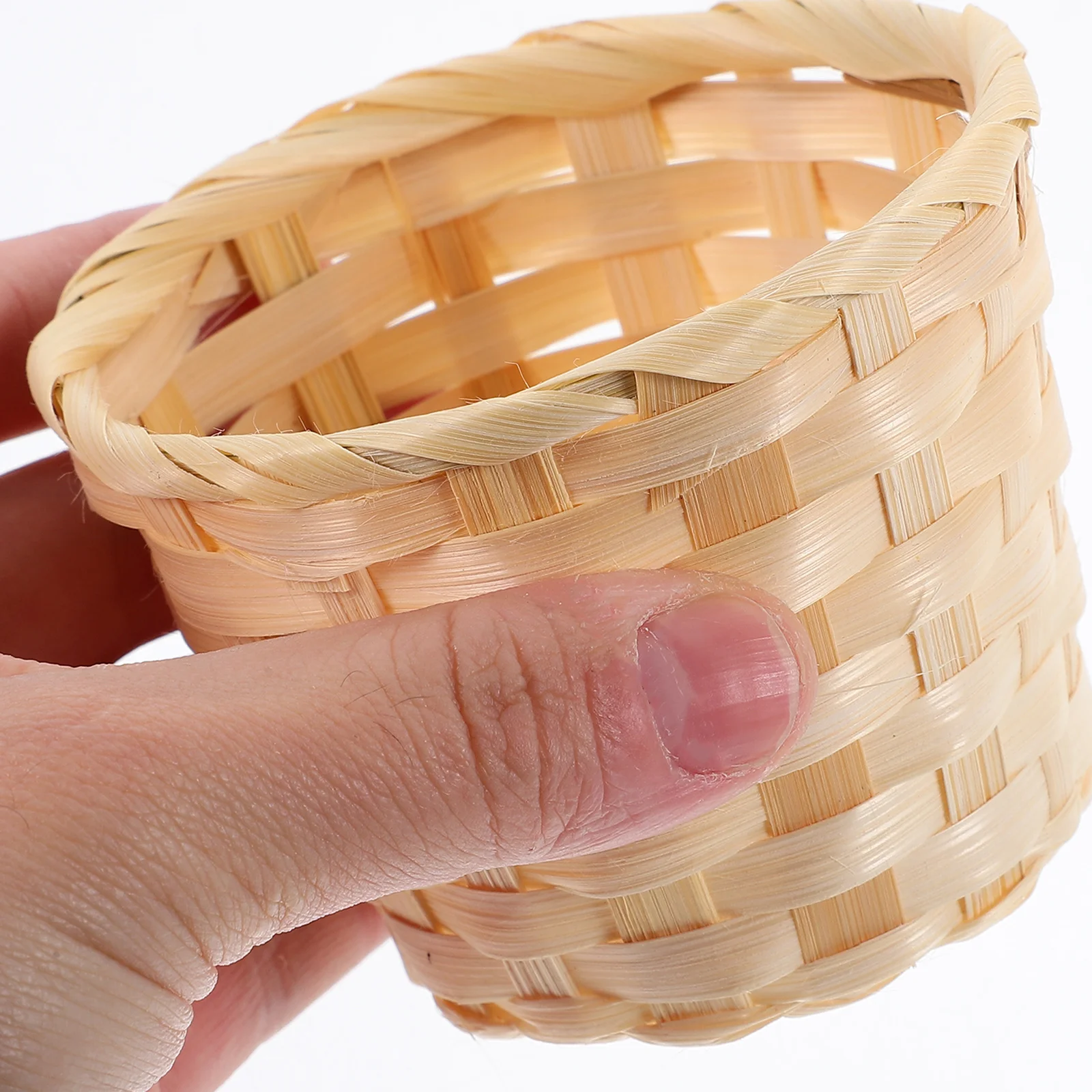 

12 Pcs Desktop Storage Basket Small Wood Woven Baskets Handmade Bamboo Round Mini Containers Home ganizing for Snacks