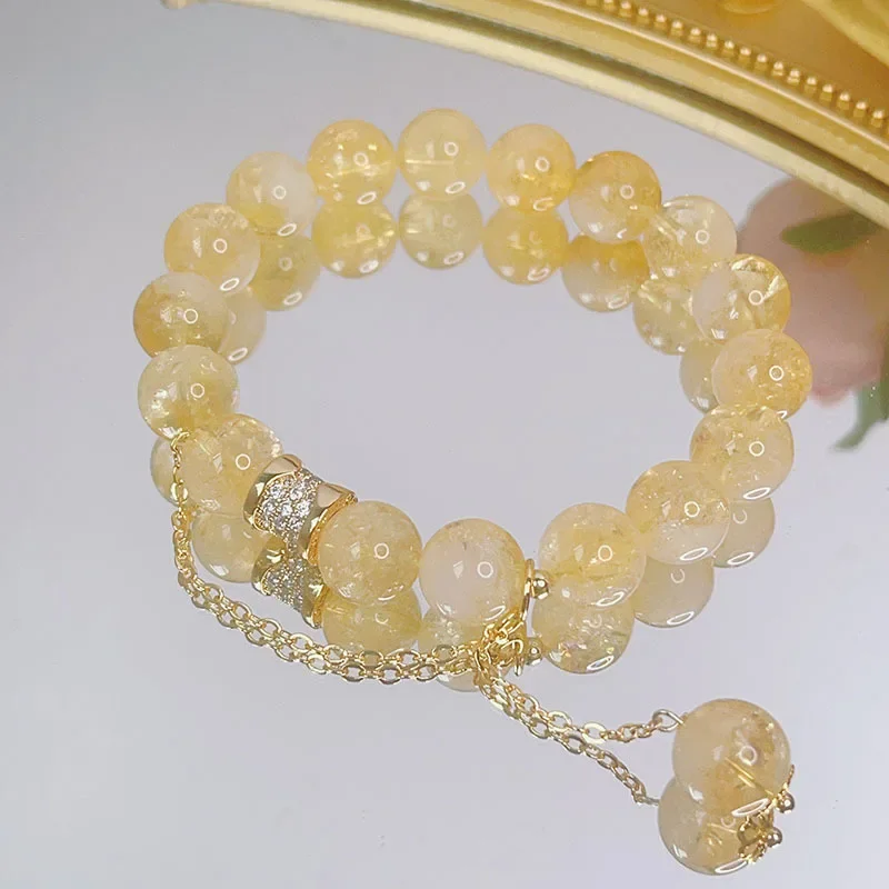 

AngLang Lucky 10mm Natural Yellow Crystal Strawberry Crystal Rose Quartz Beaded Strand Bracelets for Women Fine Jewelry YBR869