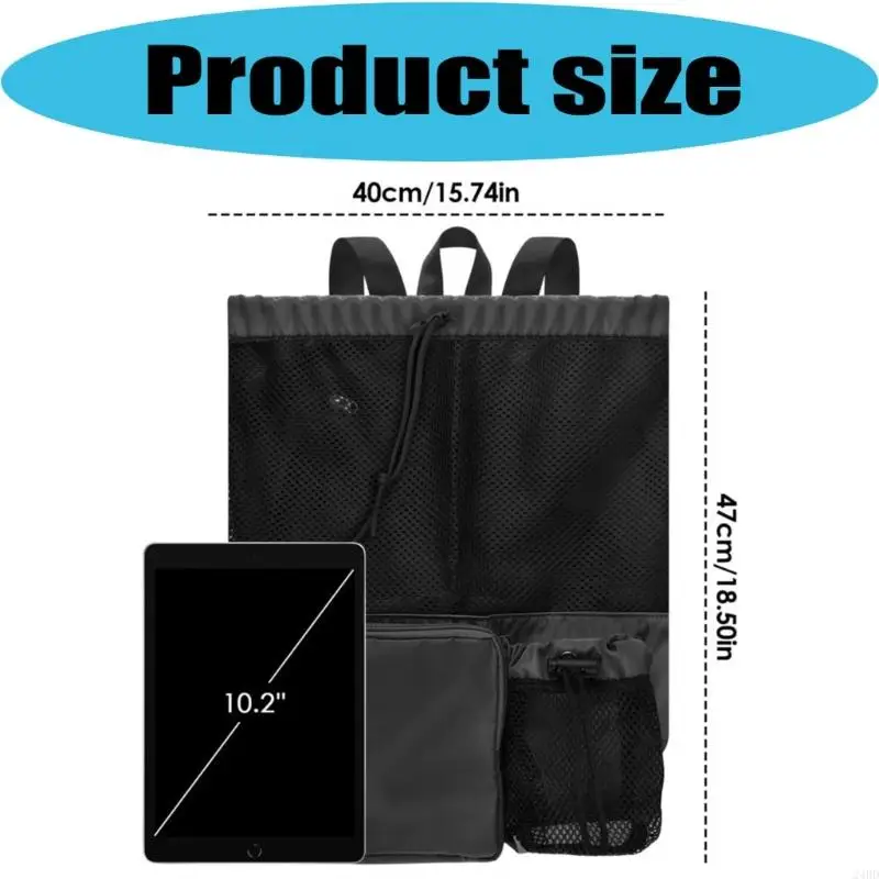 Gym Beach Travel Drawstring Bag for Swim Gear Storage, Breathable Backpack with Front Pocket, Bottle Pocket and Carry 24BD