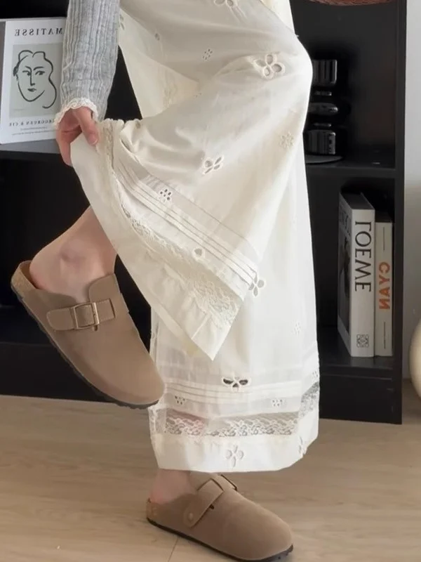 Ele-pantalones de hadas ligeros bordados para mujer, pantalón informal, holgado, de pierna recta, de cintura alta, para ir al trabajo en verano