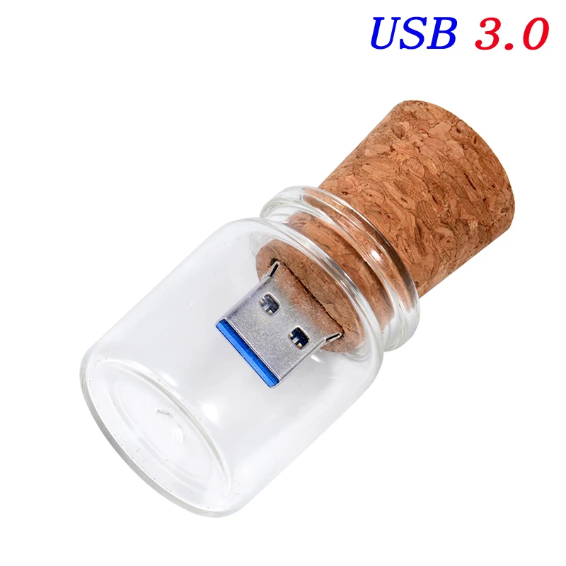 زجاجة زجاجية عالية السرعة صندوق خشبي 64 جيجابايت محرك فلاش USB شعار مجاني 32 جيجابايت محركات القلم التصوير 16 جيجابايت ذاكرة عصا 3.0 U القرص 8 جيجابايت