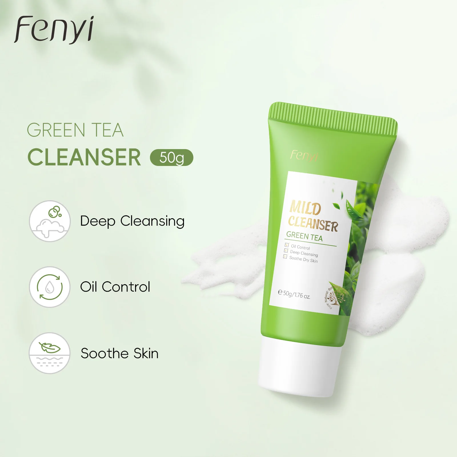 Green Tea Facial Cleanser Skin Deep Cleansing Moisturizing Blackhead Removal Skincare Face Wash Foam Face Cleanser Skin Care