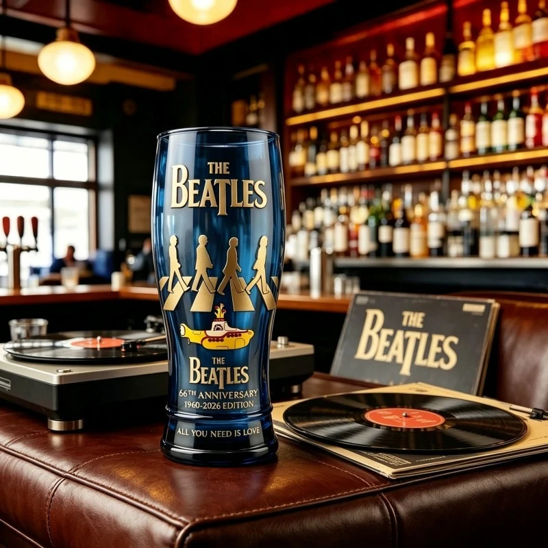 The Beatles Yellow Submarine Glass Tumbler, Retro Rock Print Drinking Cup, Bar Drinkware, Collectible Decorations