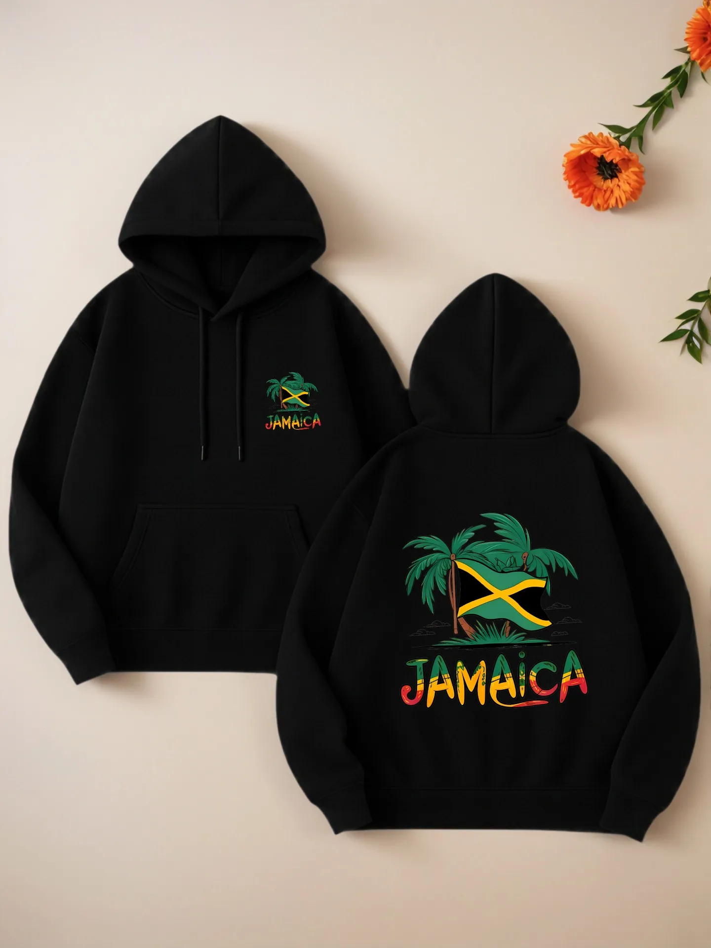 

Graphic Hoodie Women, Jamaica Print, Casual Aesthetic Design, Soft Fabric, Casual Everyday Wear, For Young Men