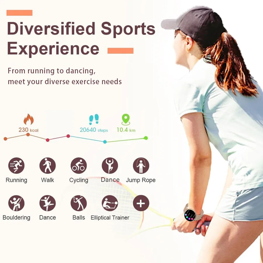 Viiray Montre intelligente pour femme Écran HD 1,39 pouces Moniteur de fréquence cardiaque et de sommeil Traqueur de cycle menstruel compatible avec iOS/Android