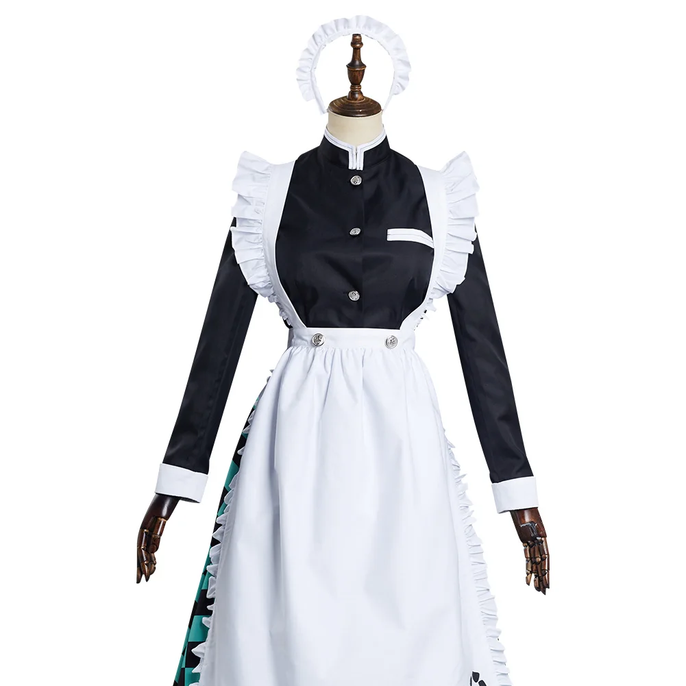 Anime Demon Slayer Kamado Tanjirou Cosplay Costume Maid Dress Outfits Halloween Carnival Suit