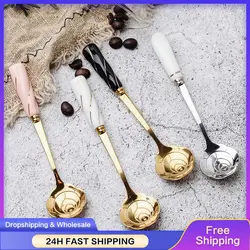 1PCS Tea Spoon Ceramic Handle Ice Cream Spoon Tableware Flower Spoon Coffee Dessert European Style Stainless Steel Mixing Spoon