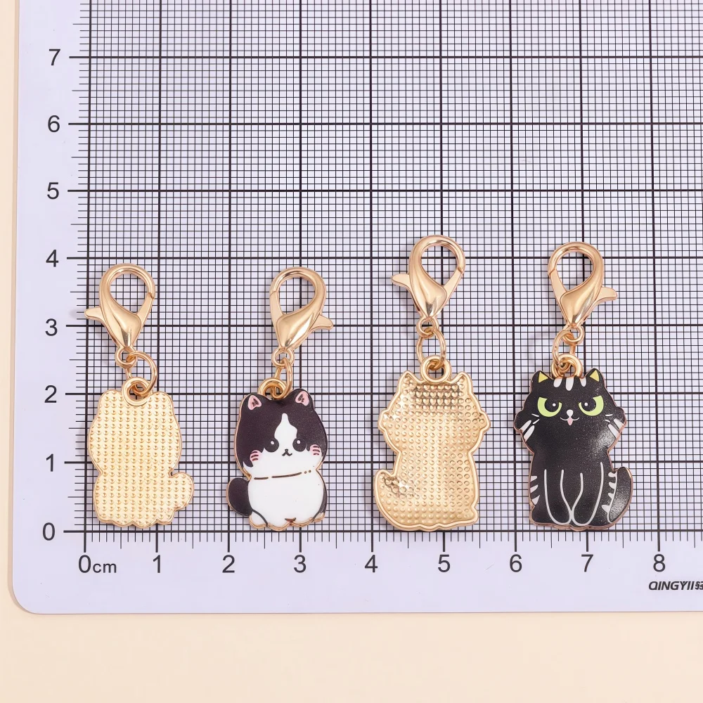 10Pcs Cute Cat Charms with Lobster Clasps Pendants for Jewelry Making Cat Enamel Keychain Knitting Stitch Markers Sewing Tools