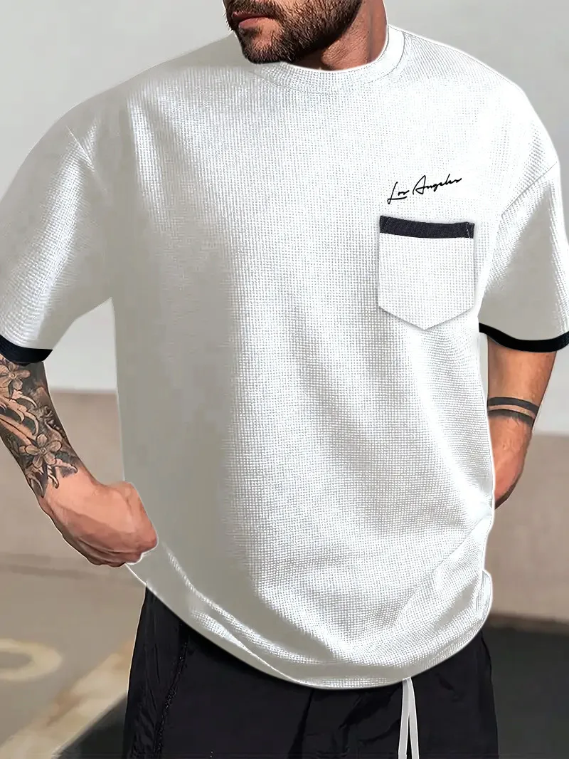 

New Men's Round Neck Plaid Short Sleeved T-shirt Fashionable, Comfortable Breathable and Elastic Top