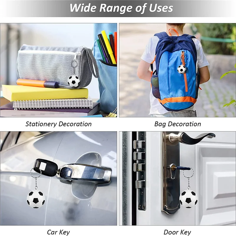 24 حزمة من سلاسل المفاتيح البيضاء لكرة القدم، سلاسل المفاتيح الصغيرة لكرة القدم، سلاسل المفاتيح الكرة الرياضية، مكافأة كرنفال المدرسة للأطفال HY