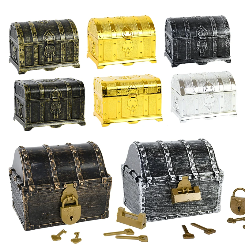 

Retro Treasure Box With Lock Toy Irate Theme Treasure Chest Pirate Keepsake Jewelry Box Prop Halloween Party Favor Birthday Gift