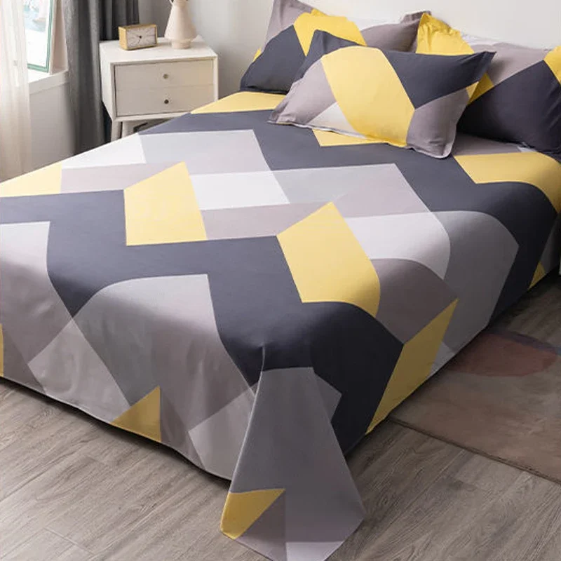 Geometry Printed Flat Bed Sheet Set Couple Bedspreads 2 People Luxury Double Bed Bedsheet Single Double Queen King Size