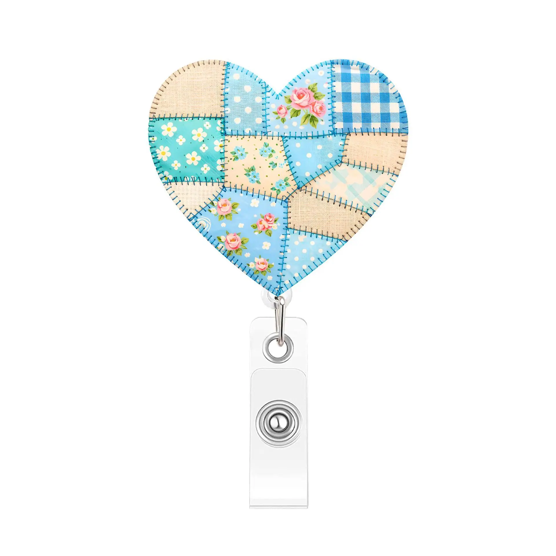 Retractable Id Card Holder Sturdy Badge Holder Reel Acrylic Patchwork Heart Badge Reel Convenient Heart Badge Clip For Gift Id