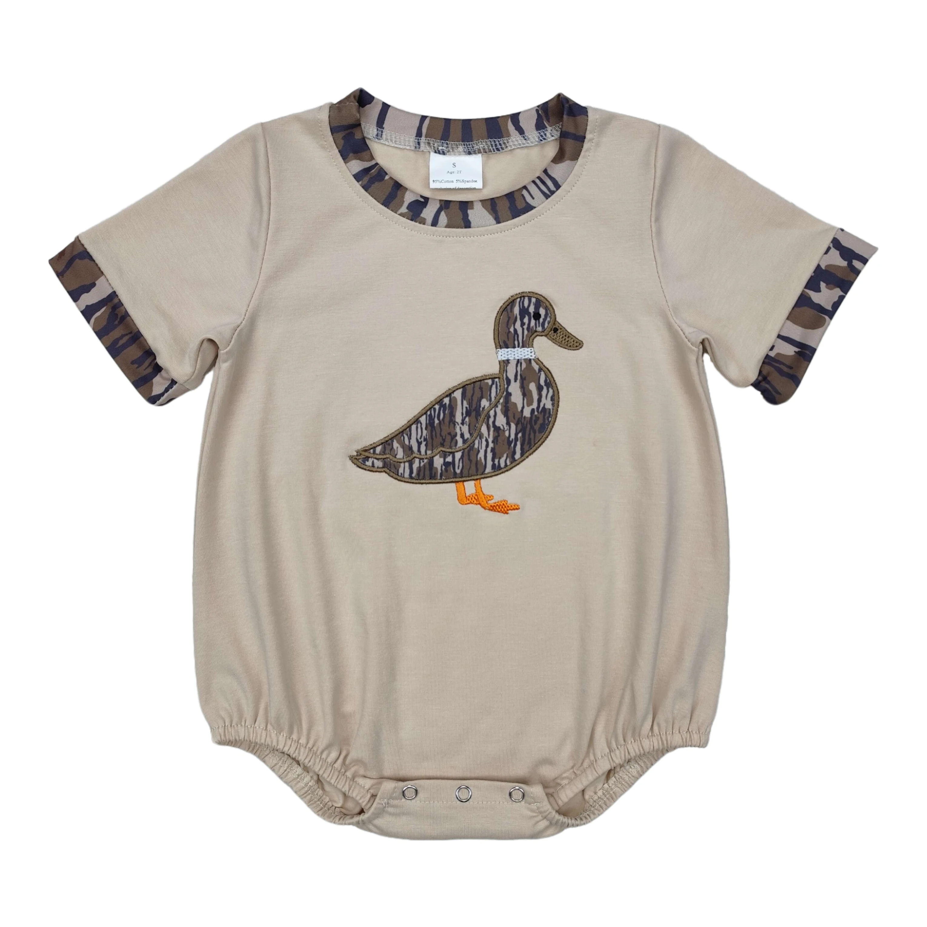 Wholesale Kids Newborn Embroidery Camo Duck One-piece Coverall Bodysuit Baby Boy Toddler Romper Jumpsuit Short Sleeves Clothing