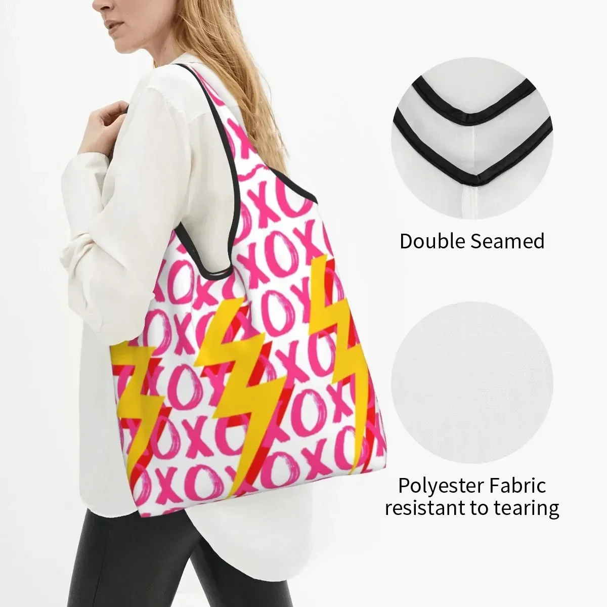 XOXO-Bolso de compras portátil para mujer, bolsa de compras con pernos de relámpago, color rosa, Trippy, Shopper s