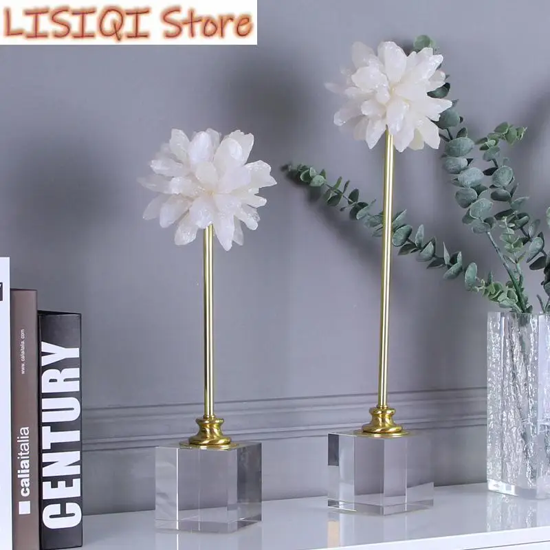 

New Creative Natural Crystal Artificial Flower Hydrangea Crystal Flower Sculpture Metal Decorative Figurine Home Decoration