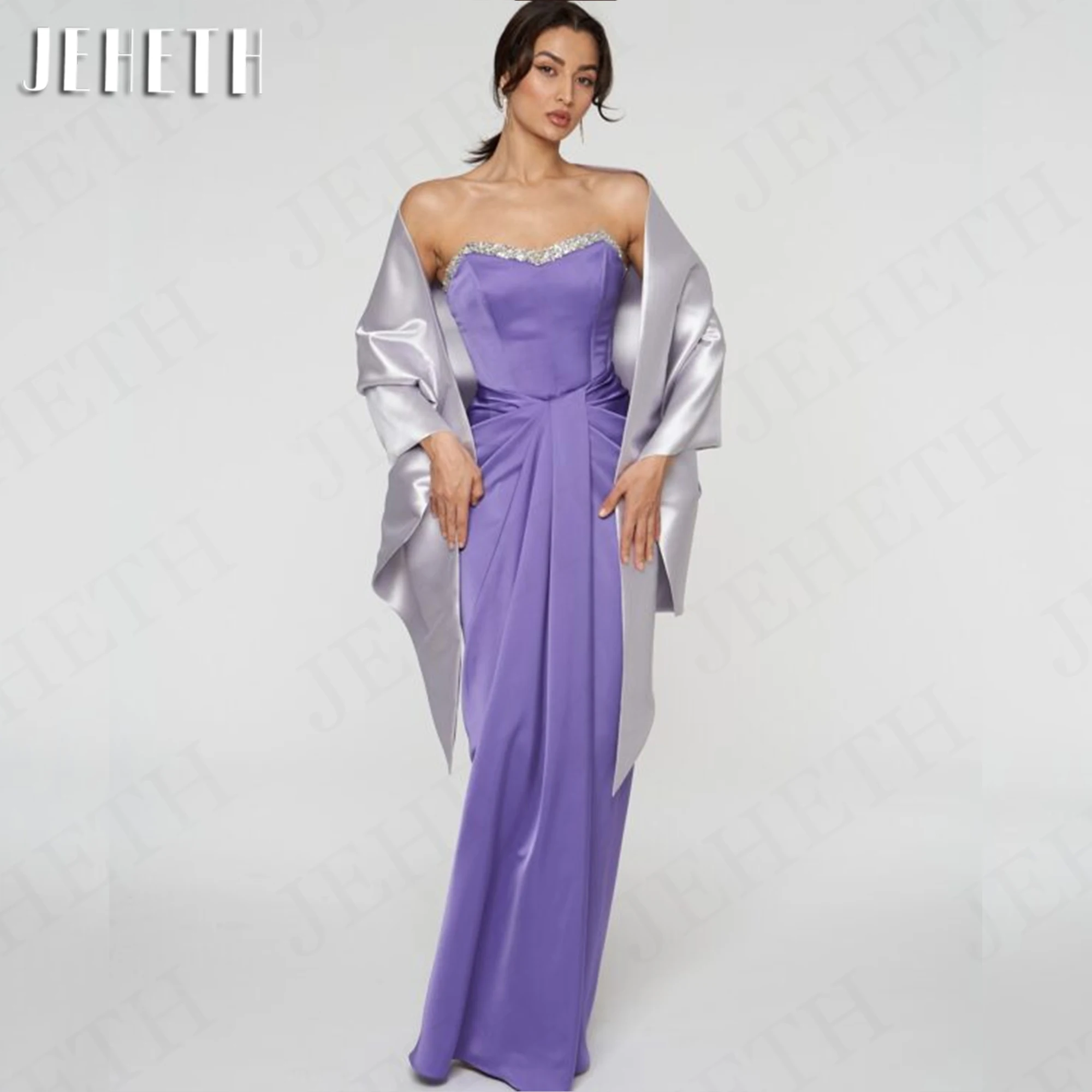 JEHETH-Vestido largo de sirena púrpura para mujer, traje de noche de lujo sin tirantes, escote corazón, con capa, para fiesta Vestido De Noche De Sirena Púrpura Largo De Lujo Mujeres  Strapless Sweetheart Celebrity Ves