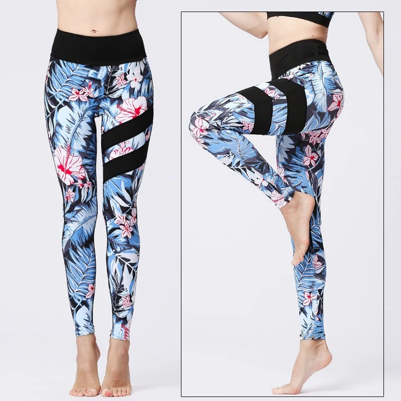 Yoga Pants Women Flower High Waist Sports Leggings Girl Tights Push Up Trainer Running Trousers Workout Tummy Control XS-8XL