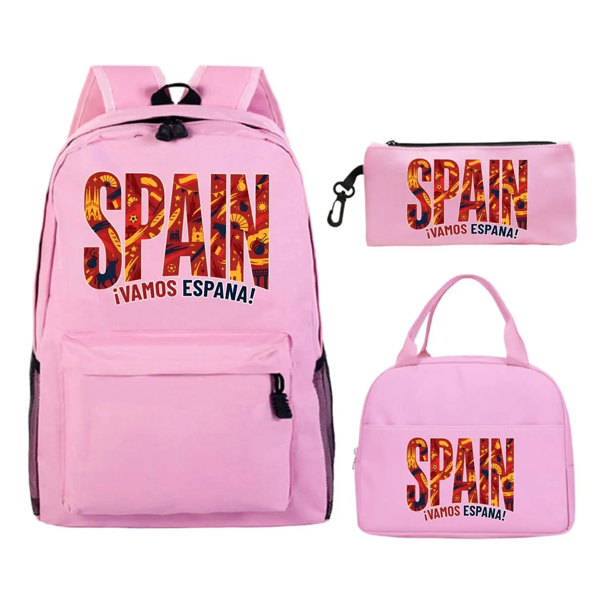

Spain Canadian Teen Student Gift 3 Piece Soccer Lover Backpack Stationery Pouch Thermal Lunch Tote for Boys Girls