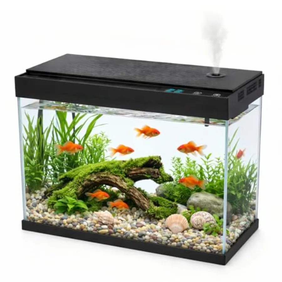 2.4 Gallon Desktop Betta Fish Tank, All-in-One Starter Kit with Ultra-Quiet 3-in-1 Pump, 8-Mode LED, Temperature Display Aroma