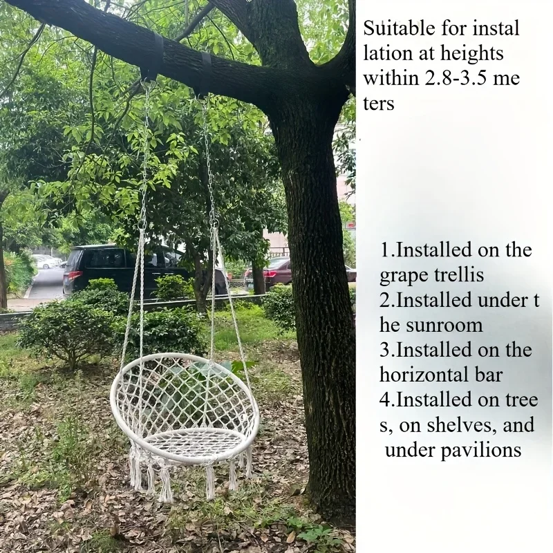 كرسي معلق داخلي واحد شرفة منزلية سوينغ سلة شبكية حبل القطن المنسوجة كرسي الروطان مهدب سوينغ كرسي مريح