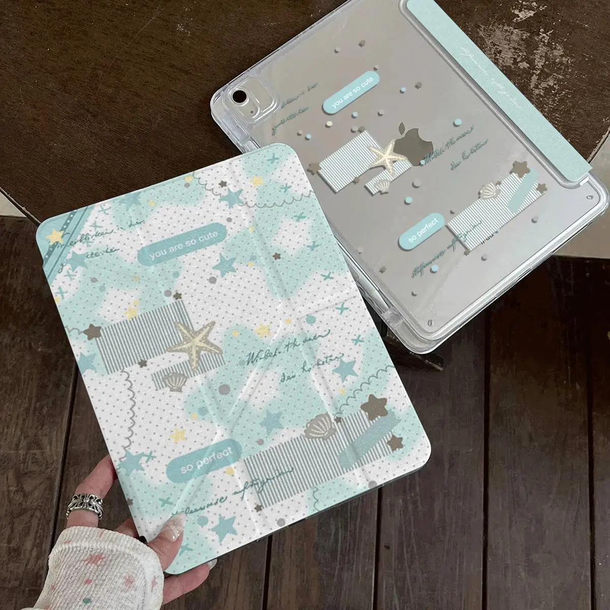 Summer Mint Green Star Sticker Label For iPad Pro Air 13 11 M5 M4 M3 M2 2 1 11th A16 12.9