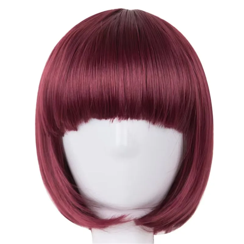 Wine Red Wigs for Women Short Hair Y2K Headband Wig with Bangs Sissy Synthetic Straight Anime Ombre Hair Wig